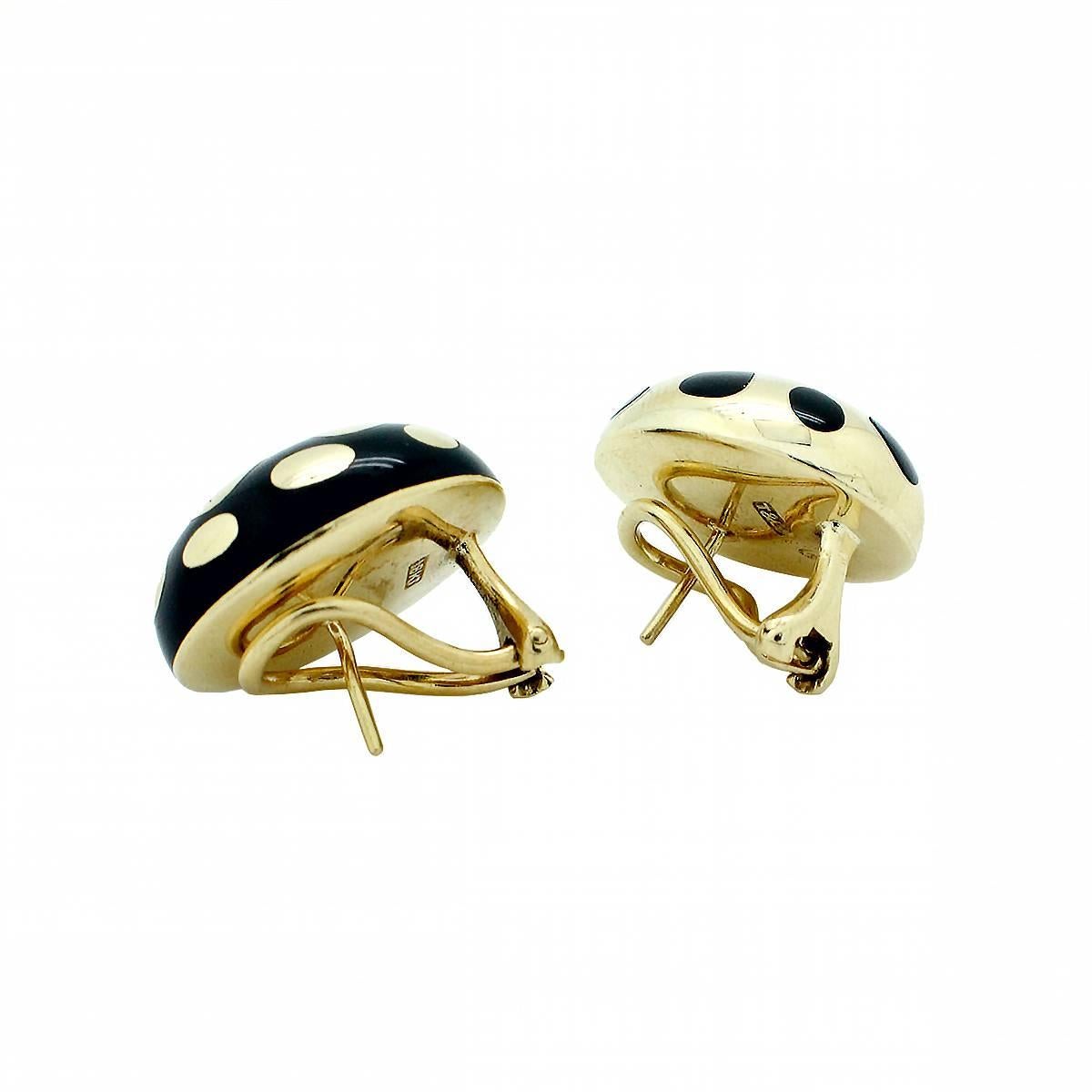 Tiffany & Co Positive Negative Black Jade Gold Polka Dot Earrings In New Condition For Sale In Scottsdale, AZ