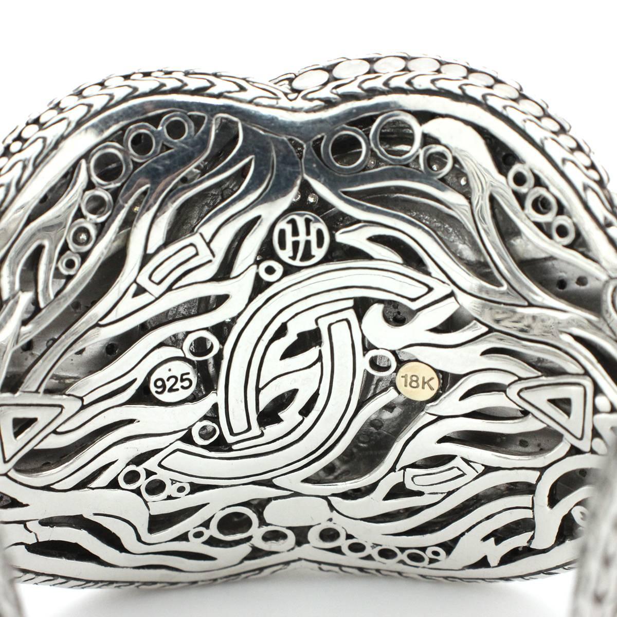 John Hardy Diamond Sterling Silver Gold Woven Dot Cuff Bracelet For Sale 1