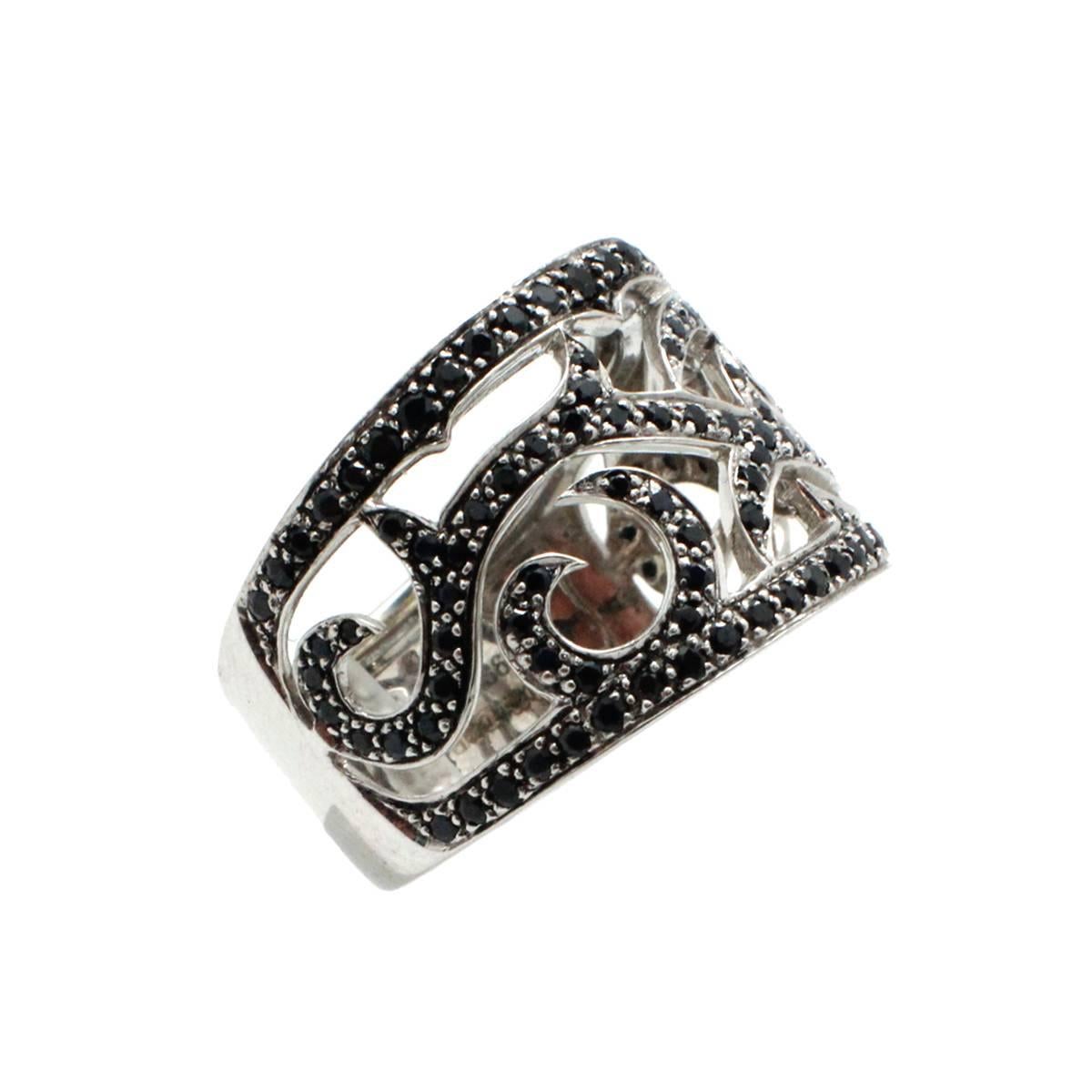 Women's Black Sapphire Gold Wide Fashion Band Ring For Sale