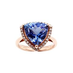 Vivid Violet Blue Trillion 6.07 Carat Tanzanite Diamond Gold Ring
