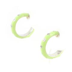 Andreoli Green Enamel Diamond Gold Hoop Earrings