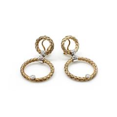 Daniel W. Diamond Woven Gold Circle Dangle Earrings
