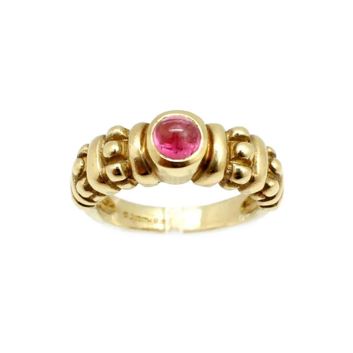 Modern Judith Ripka Pink Tourmaline Cabochon Gold Ring For Sale