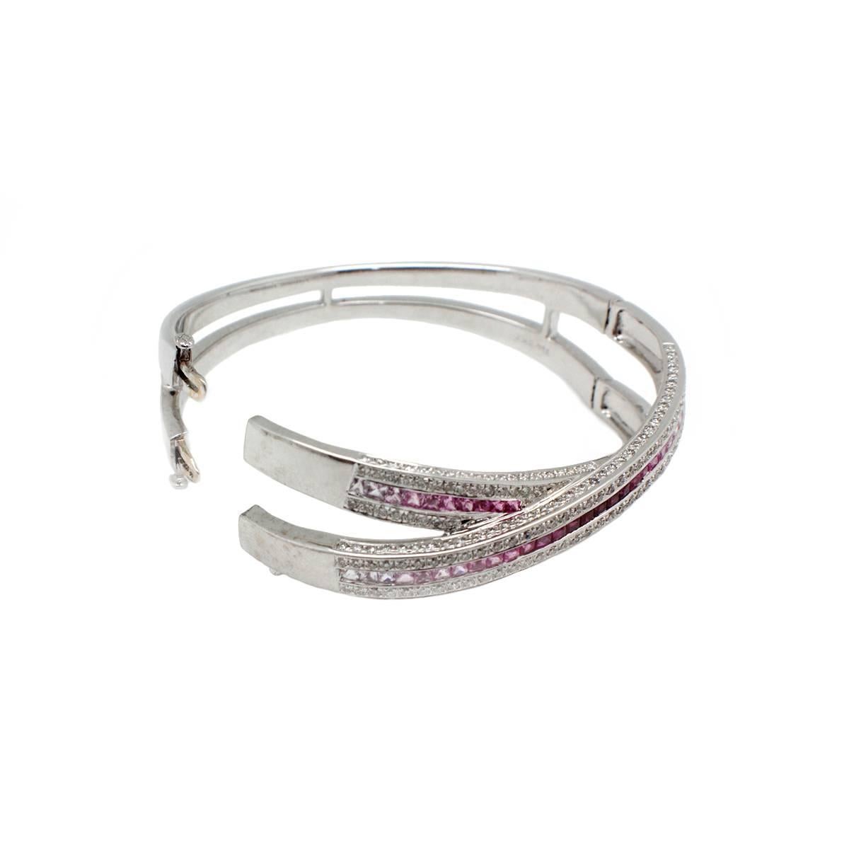 Pink Sapphire Diamond Gold Bangle Bracelet 2