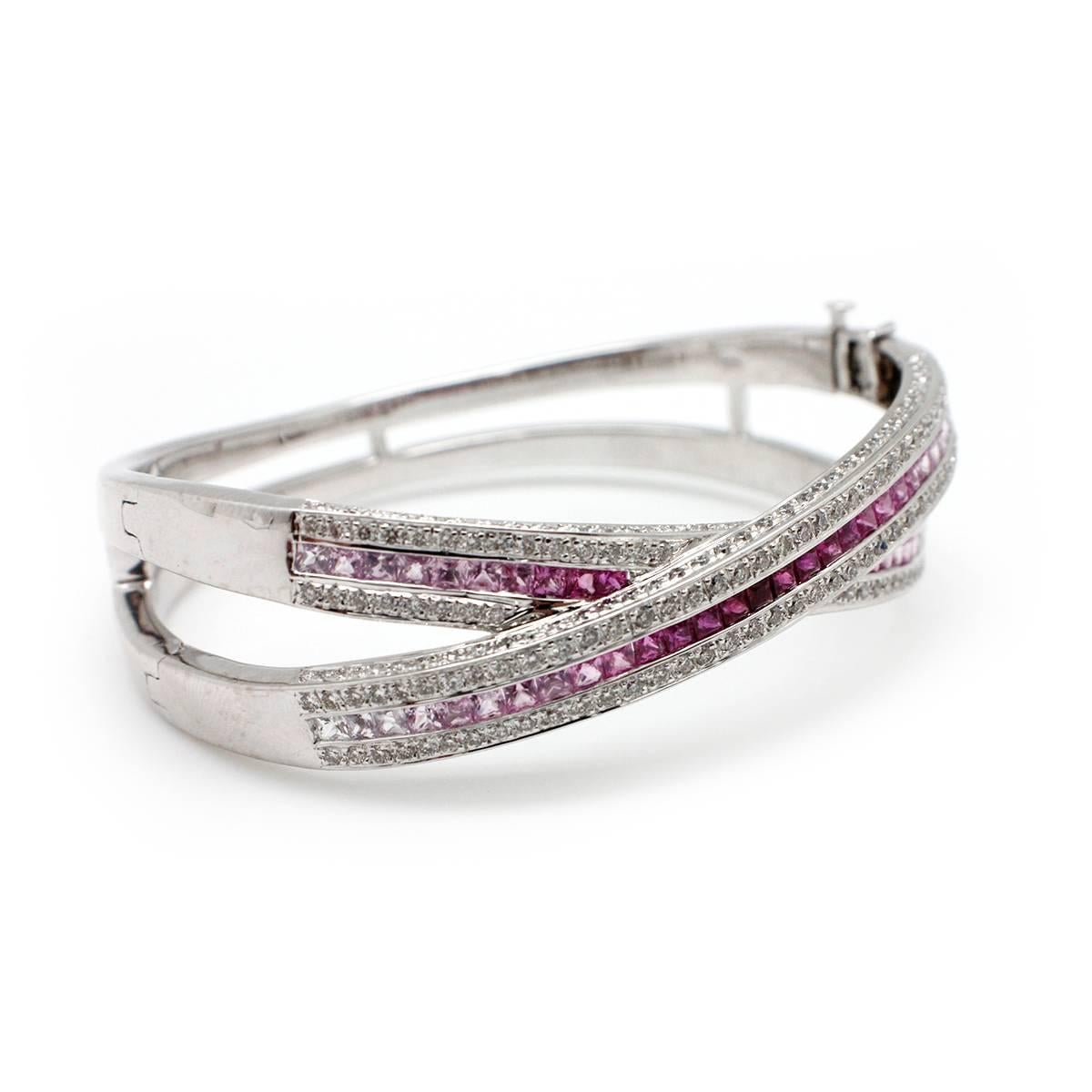Women's Pink Sapphire Diamond Gold Bangle Bracelet