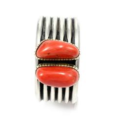 Anthony Sanchez Coral Sterling Silver Gold Cuff Bracelet