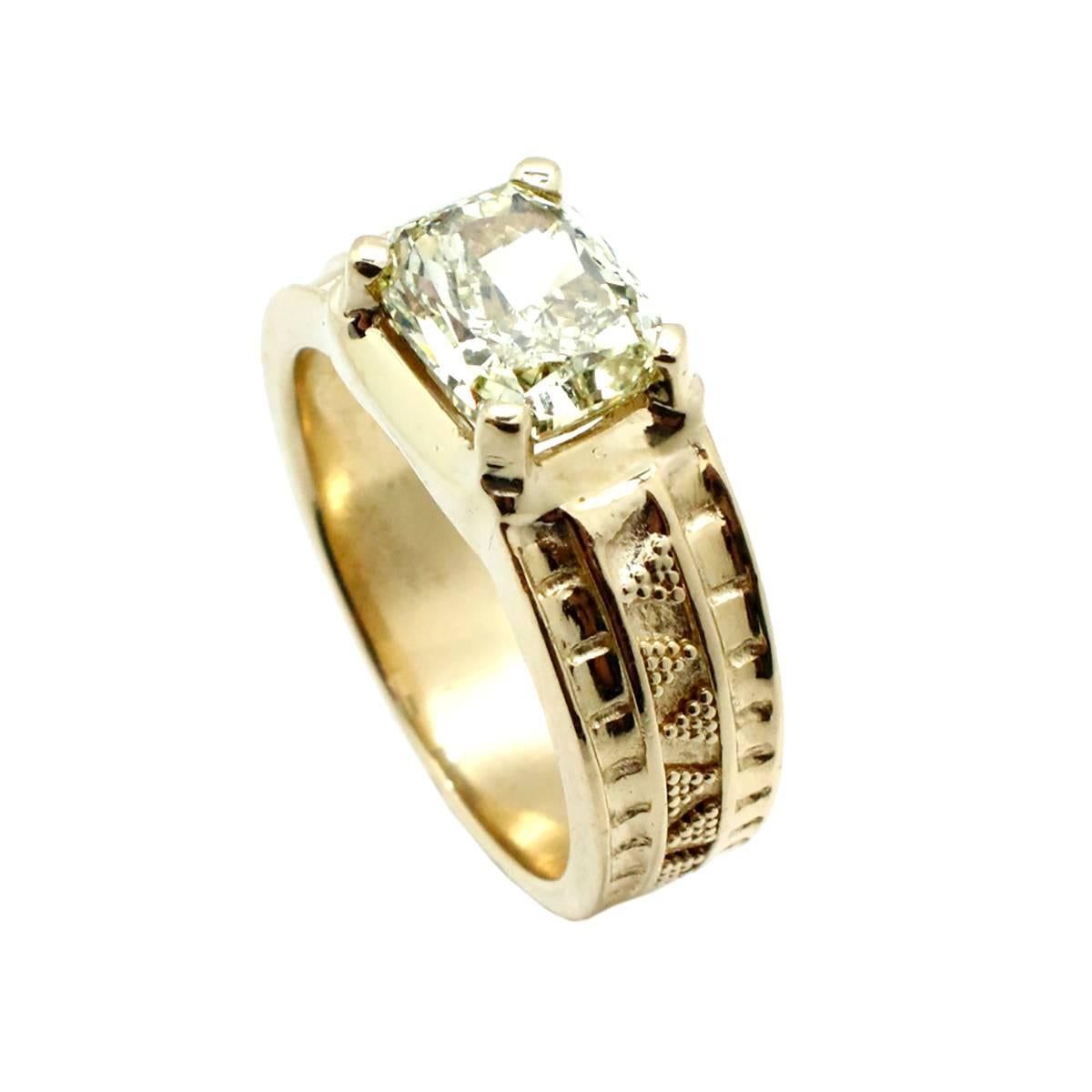 3.87 Carat GIA Cert Fancy Yellow Diamond Gold Custom Men's Ring For Sale 2
