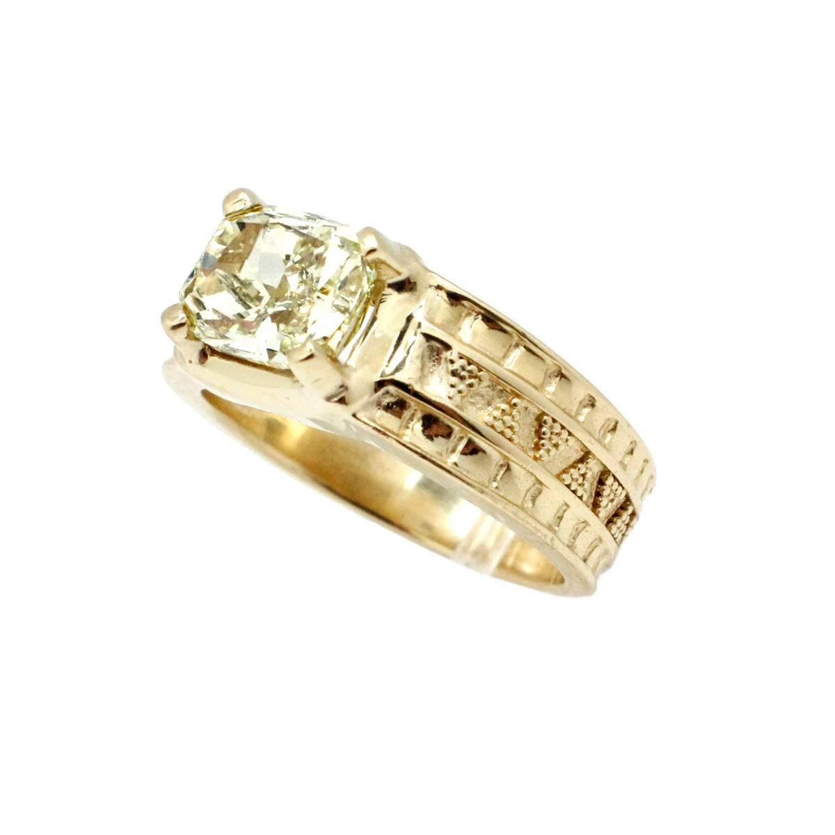 3.87 Carat GIA Cert Fancy Yellow Diamond Gold Custom Men's Ring For Sale 1