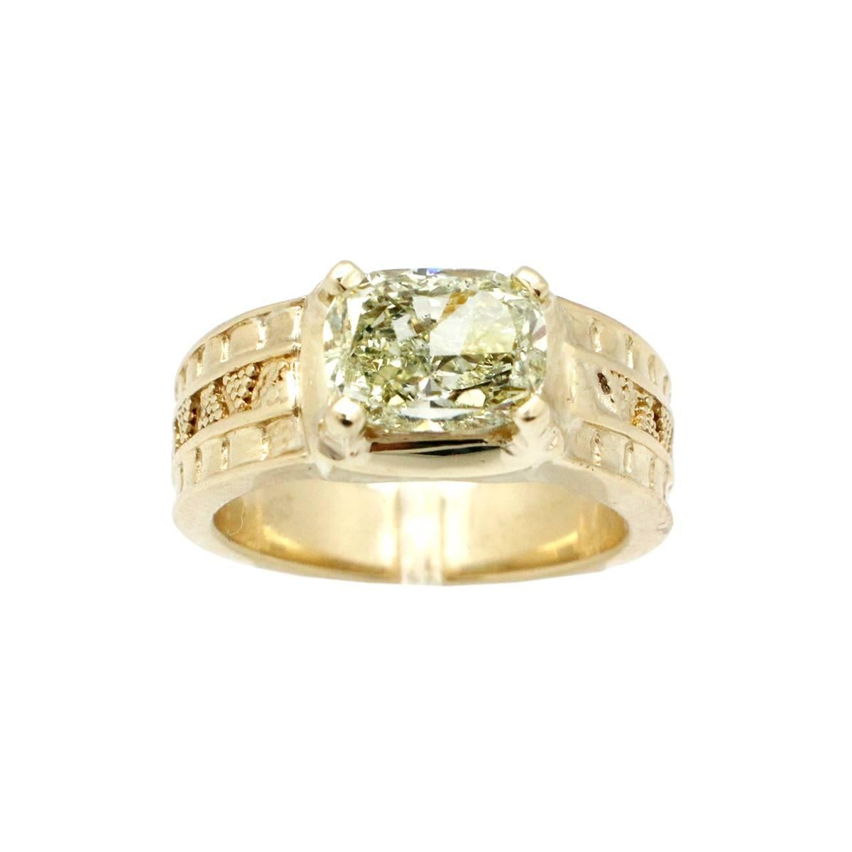 3.87 Carat GIA Cert Fancy Yellow Diamond Gold Custom Men's Ring For Sale 3
