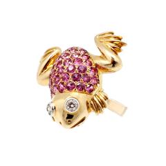 Pink Sapphire Diamond Gold Frog Ring