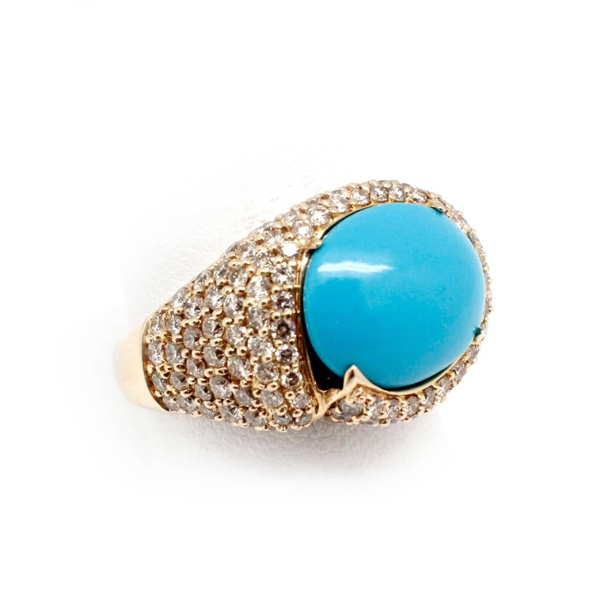 Turquoise Diamond Gold Ring In Excellent Condition For Sale In Scottsdale, AZ
