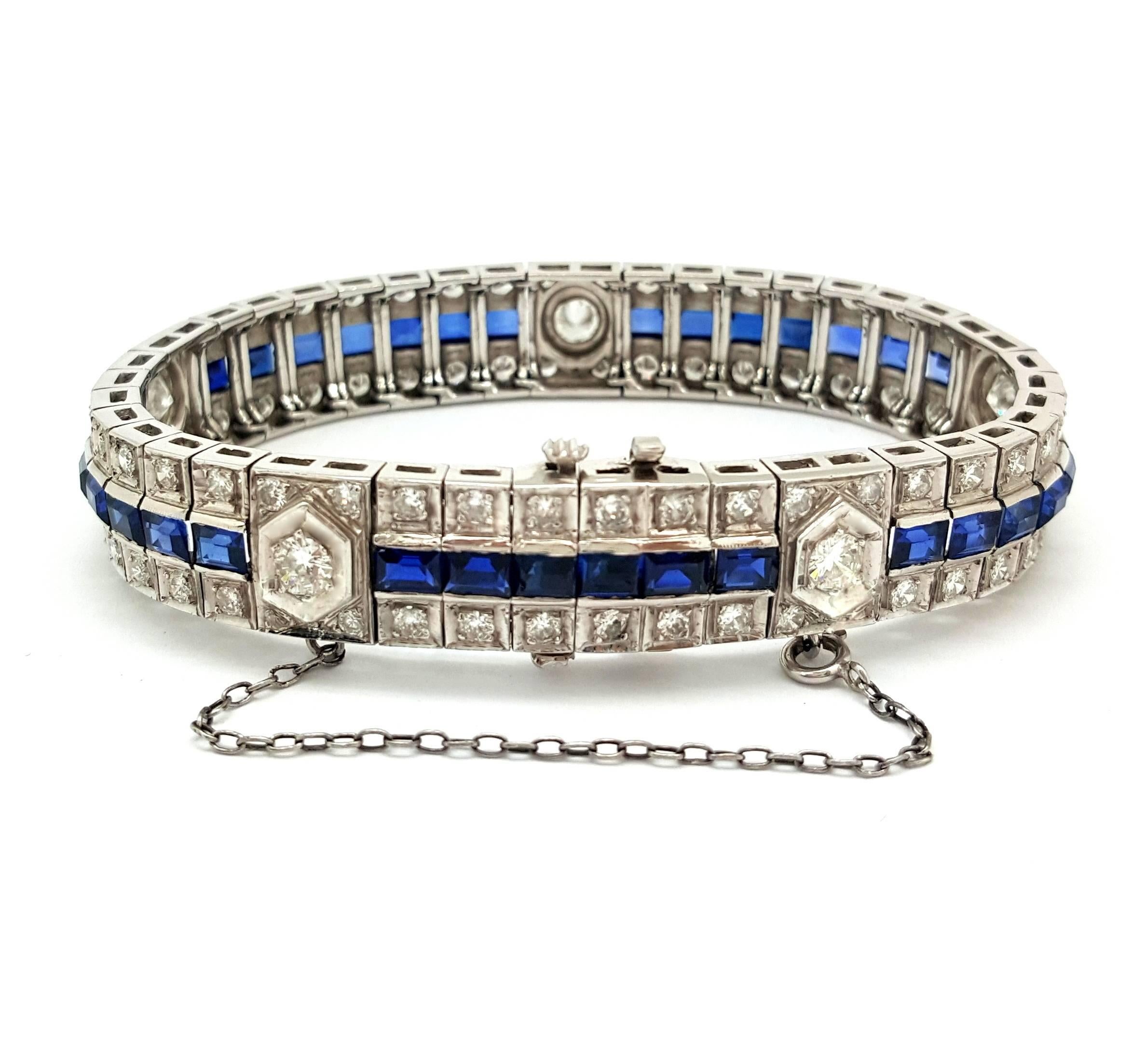 Women's Breathtaking Original Hand Crafted Art Deco Sapphire Diamond Gold Bracelet For Sale