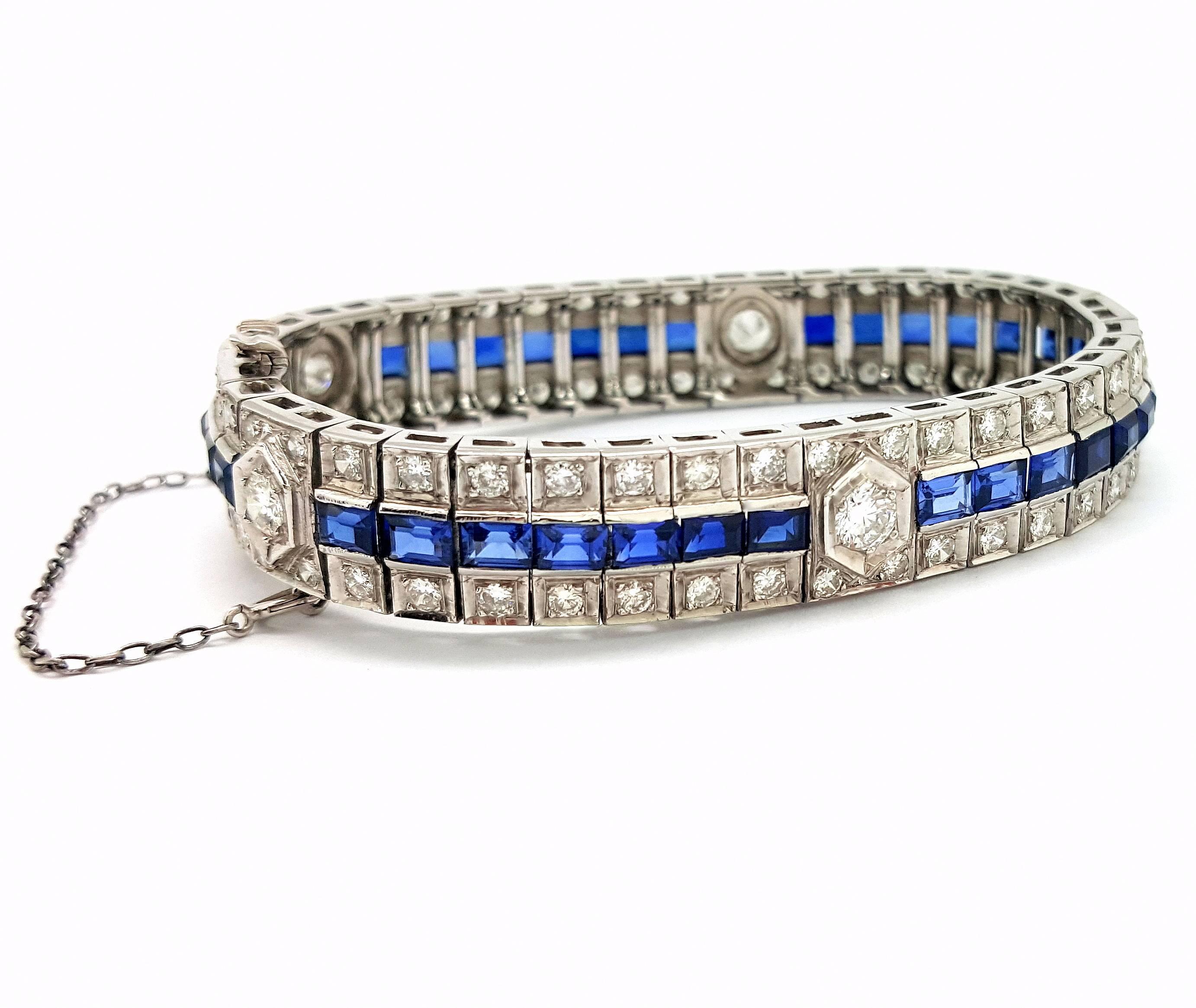 Breathtaking Original Hand Crafted Art Deco Sapphire Diamond Gold Bracelet In Excellent Condition For Sale In Scottsdale, AZ