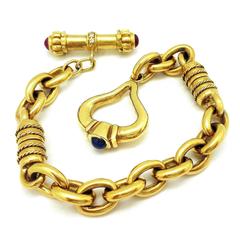 Gem Cabochon Diamond Gold Toggle Link Bracelet
