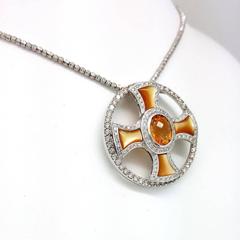 Orange Mother of Pearl Citrine Diamond Gold Pendant