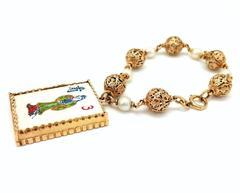 Pearl Gold Bracelet With Mahjong Tile Charm