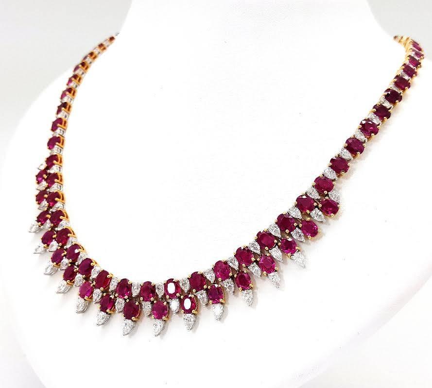 Modern Stunning Ruby Diamond Gold Necklace 