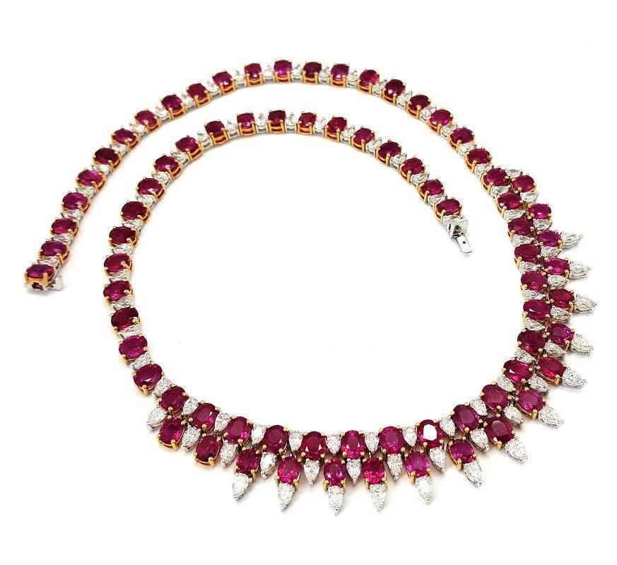 Women's Stunning Ruby Diamond Gold Necklace 