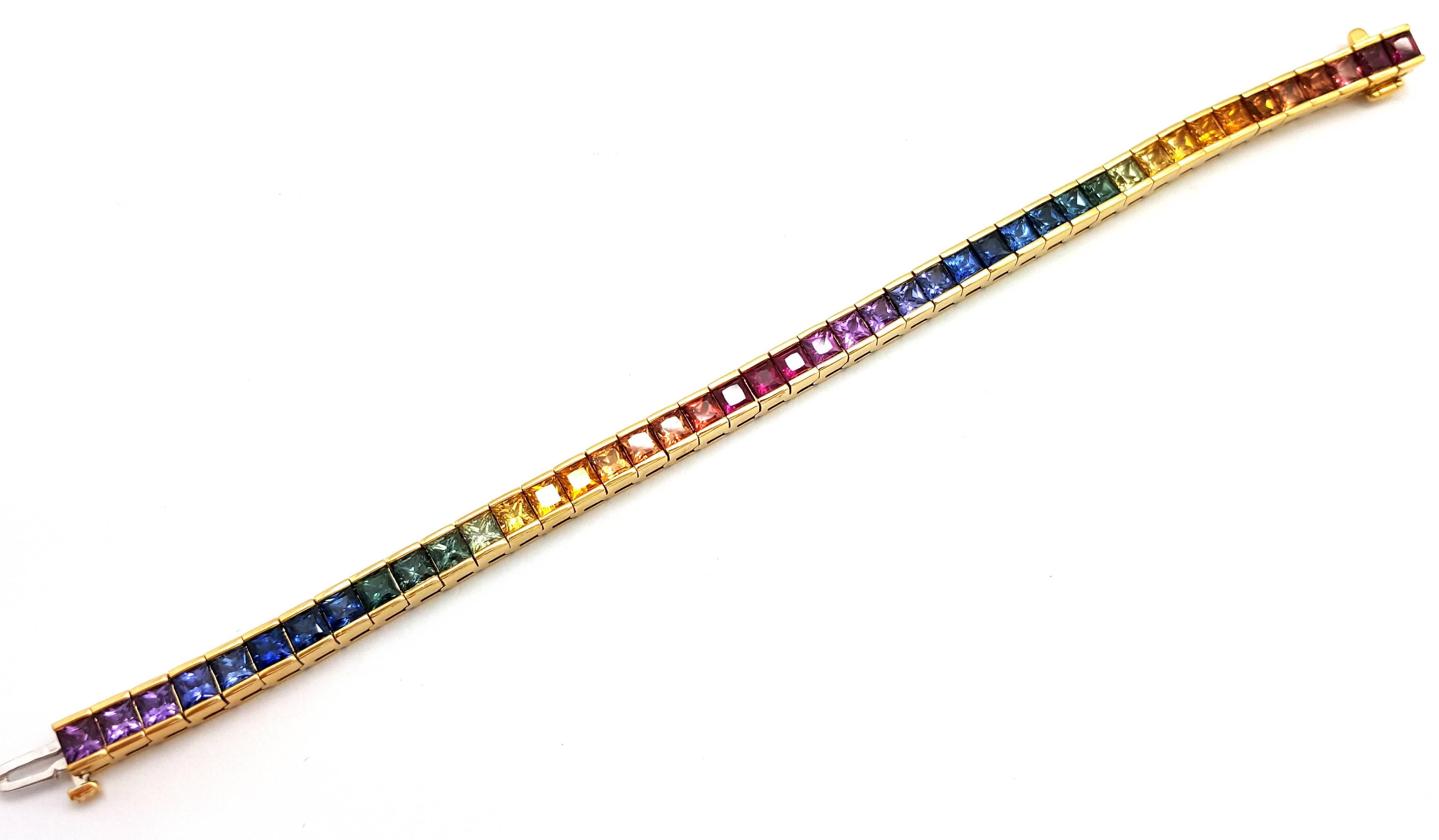 Women's Magnificent Rainbow Sapphire Gold Tennis Bracelet For Sale