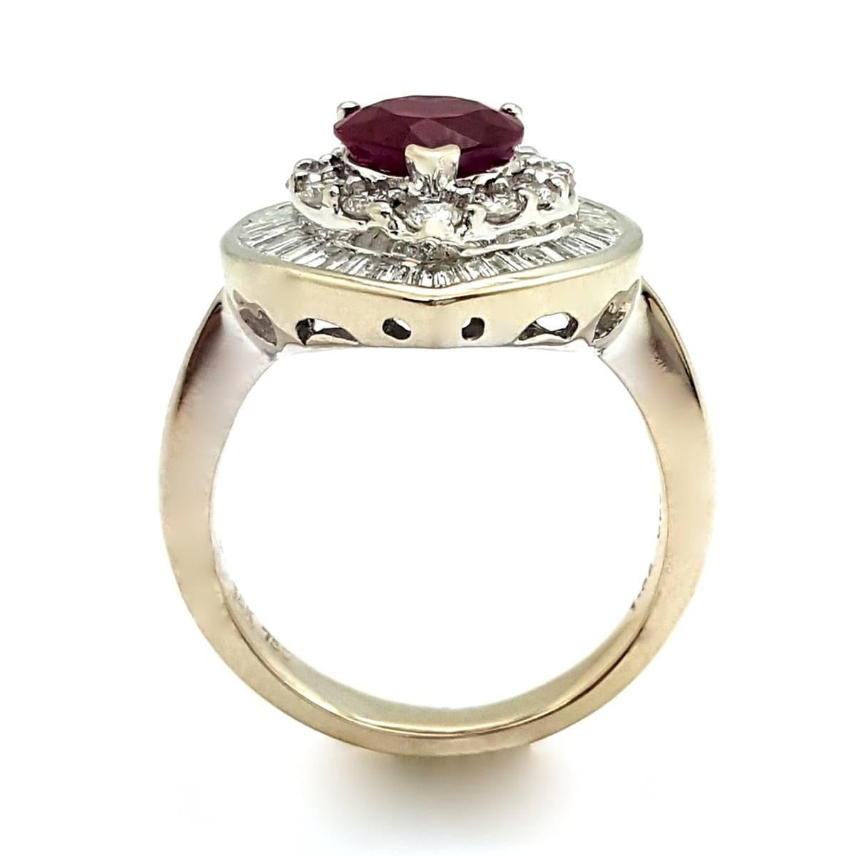 Women's A Beautiful Heart Cut Ruby and Diamond Ring in 18k White Gold For Sale