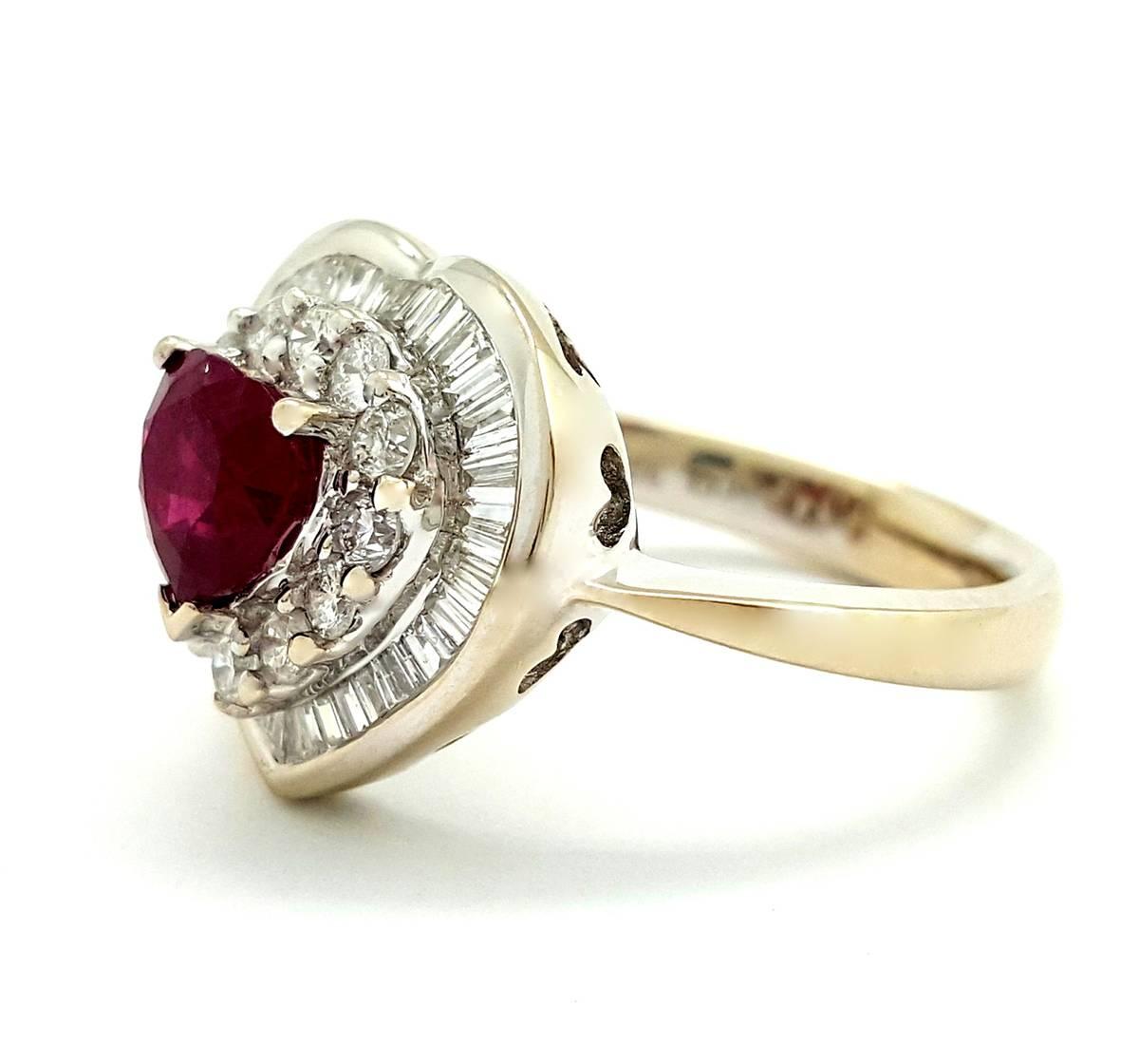 Modern A Beautiful Heart Cut Ruby and Diamond Ring in 18k White Gold For Sale