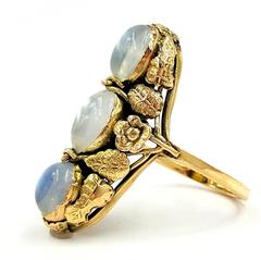 Circa 1894 to 1924 Arts and Crafts Gorgeous Vivid Blue Moon Stone 14kt Gold Ring