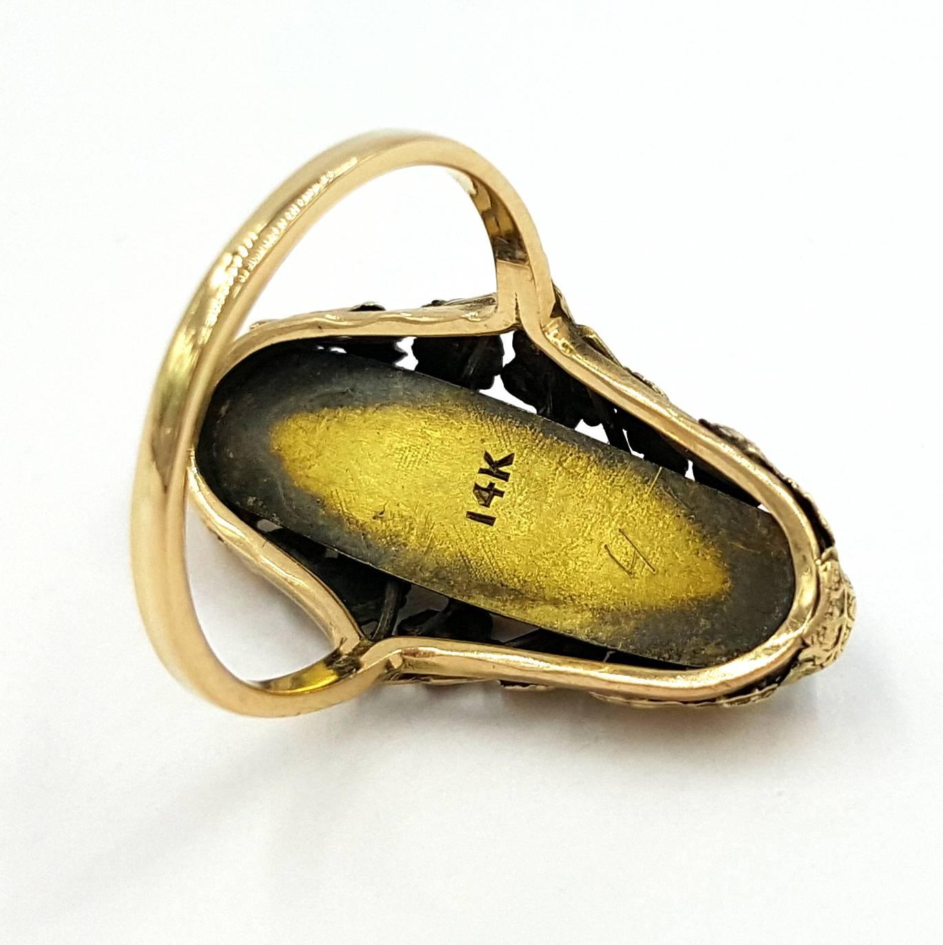 Circa 1894 to 1924 Arts and Crafts Gorgeous Vivid Blue Moon Stone 14kt Gold Ring For Sale 2