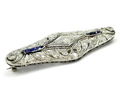Art Deco Diamond Sapphire Brooch