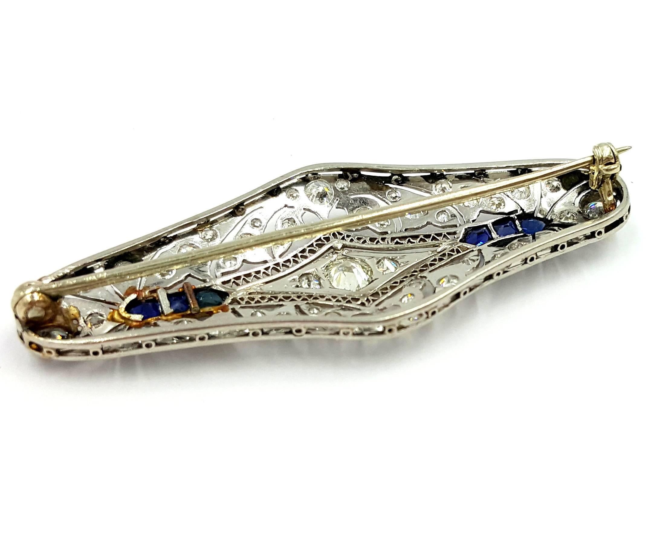 Art Deco Diamond Sapphire Brooch  In Excellent Condition For Sale In Scottsdale, AZ