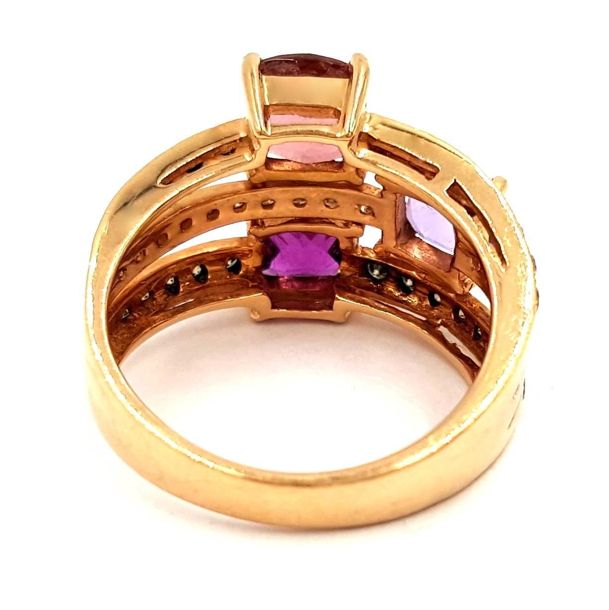Signed LeVian 14kt Rose Gold 3.00ctw Amethyst .75 Carat of Diamond Cocktail Ring For Sale 1