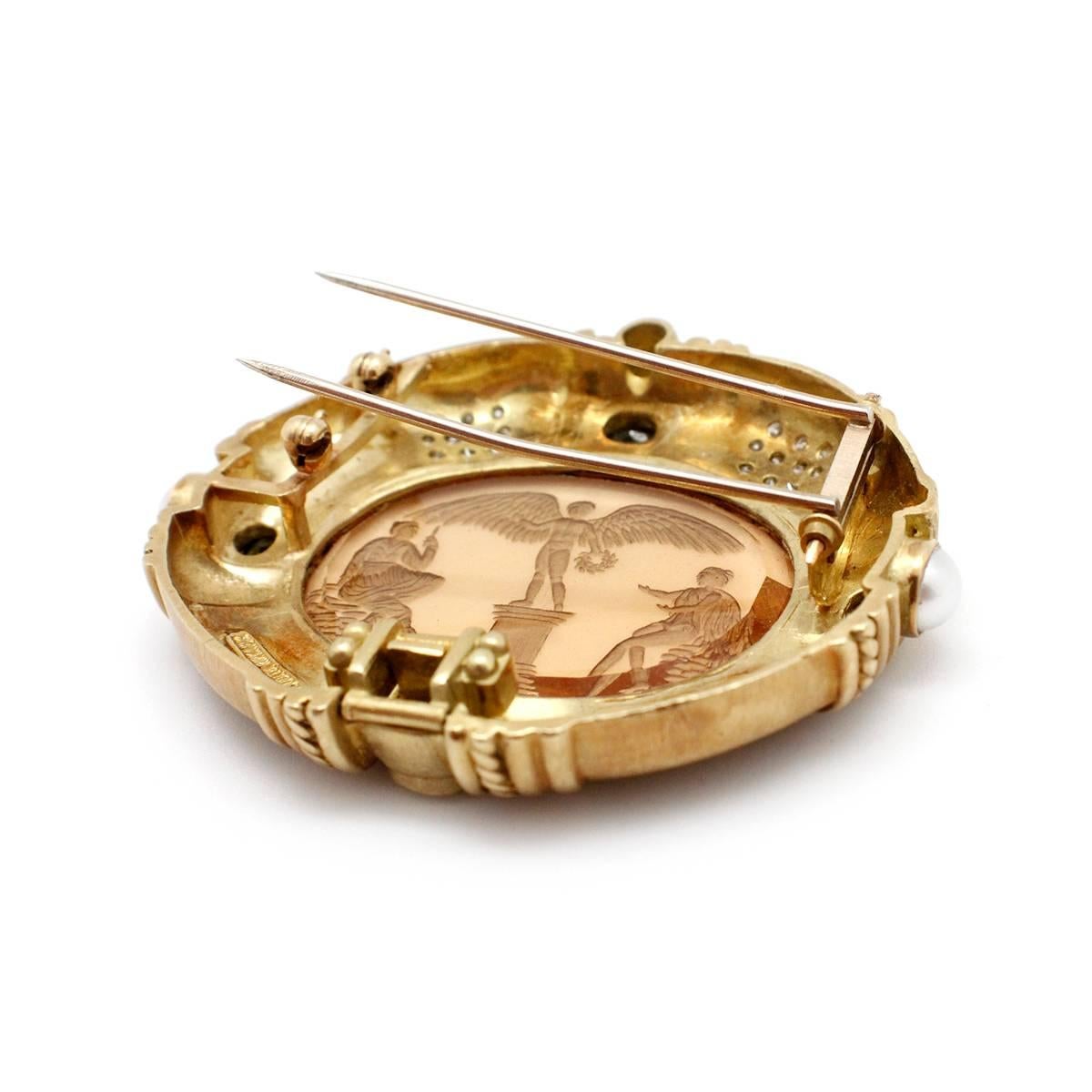 Judith Ripka Pearl Citrine Peridot Diamond Gold Grecian Pin Brooch For Sale 1
