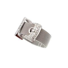 Gorgeous Pave Set Diamond in 18kt White Gold Unique Fashion Belt Buckle Ring