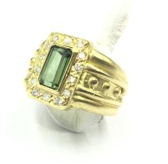 Gorgeous Green Tourmaline Diamond Gold Classic Design Ring