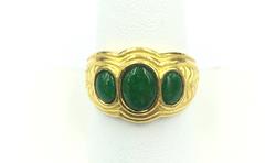 Pure Gold Natural Untreated Green Jade Hand Made Ring