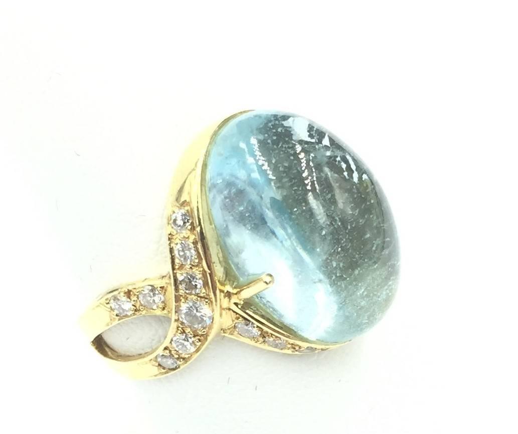 Contemporary 1960's Luth Bijoux French Whimsical Aquamarine & Diamond Gold Ring