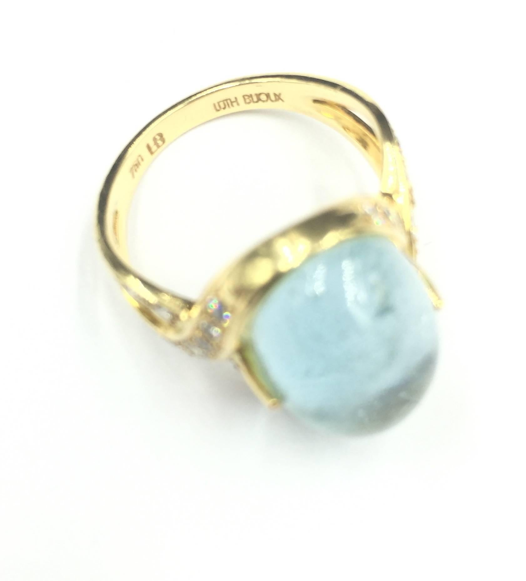 1960's Luth Bijoux French Whimsical Aquamarine & Diamond Gold Ring In Excellent Condition In Scottsdale, AZ