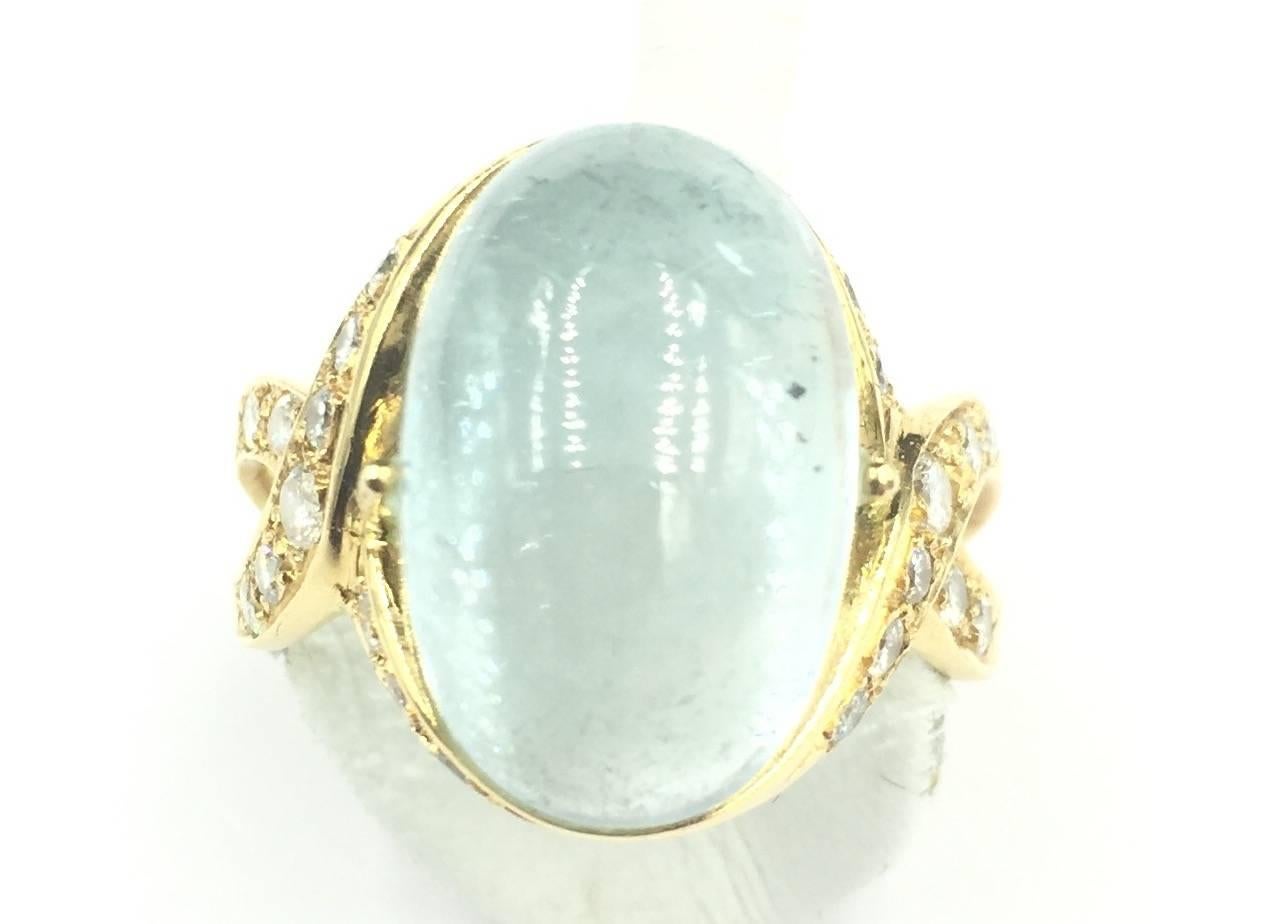 Women's or Men's 1960's Luth Bijoux French Whimsical Aquamarine & Diamond Gold Ring