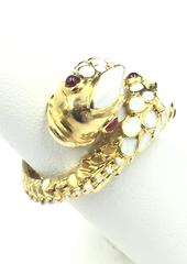 Tiffany & Co. White Enamel Ruby Gold Zodiac Pisces Fish Ring