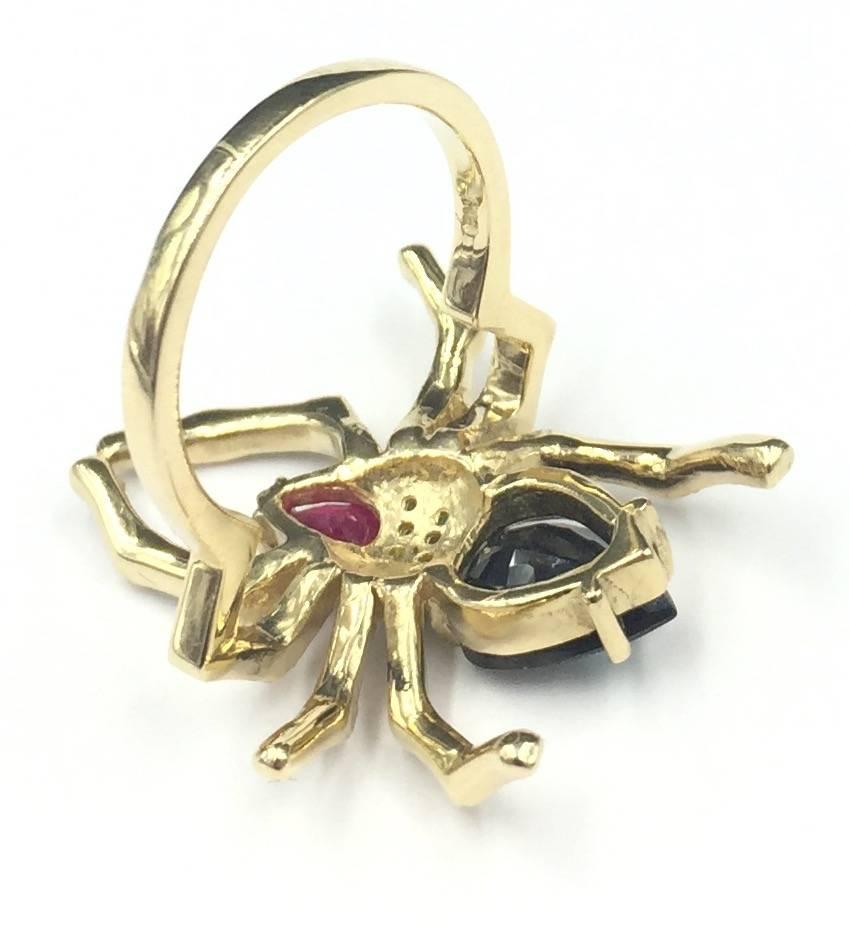 Sensational Ruby Emerald Sapphire Pave Diamond Gold Life Size Spider Ring For Sale 2