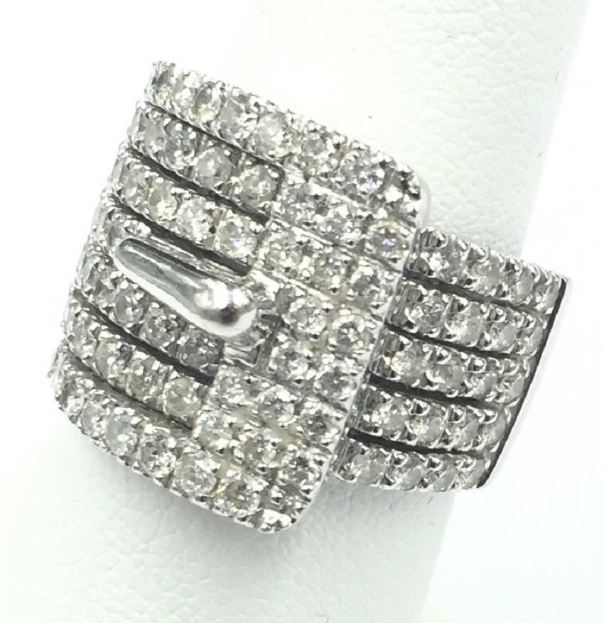 Contemporary Signed Michael Cristoff Fabulous White Gold and 1.75 Carats Diamonds Buckle Ring For Sale