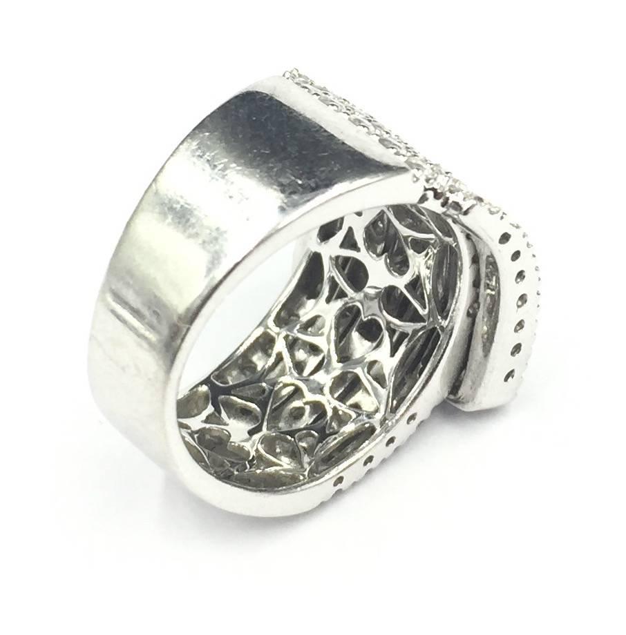Women's Signed Michael Cristoff Fabulous White Gold and 1.75 Carats Diamonds Buckle Ring For Sale