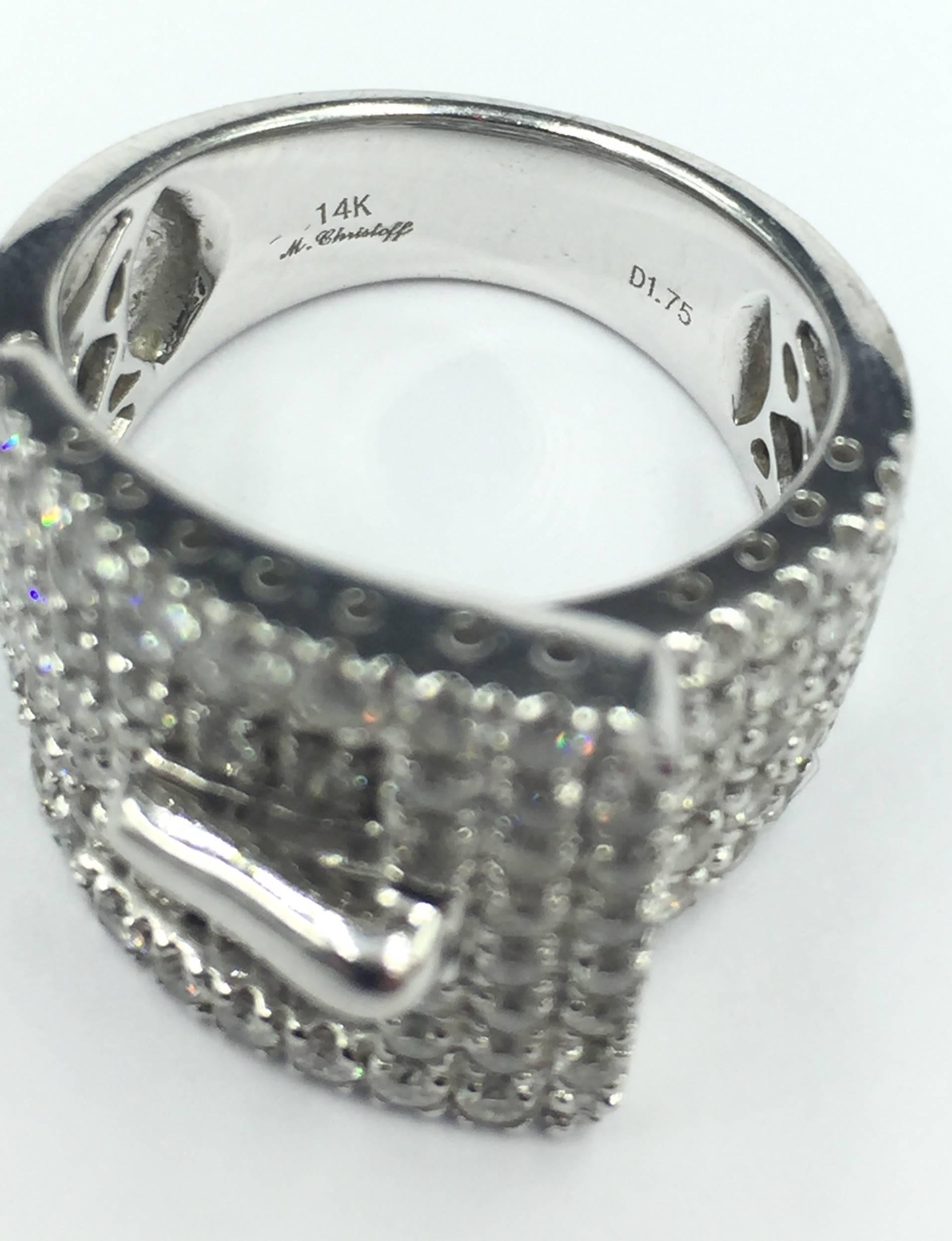 Signed Michael Cristoff Fabulous White Gold and 1.75 Carats Diamonds Buckle Ring For Sale 1