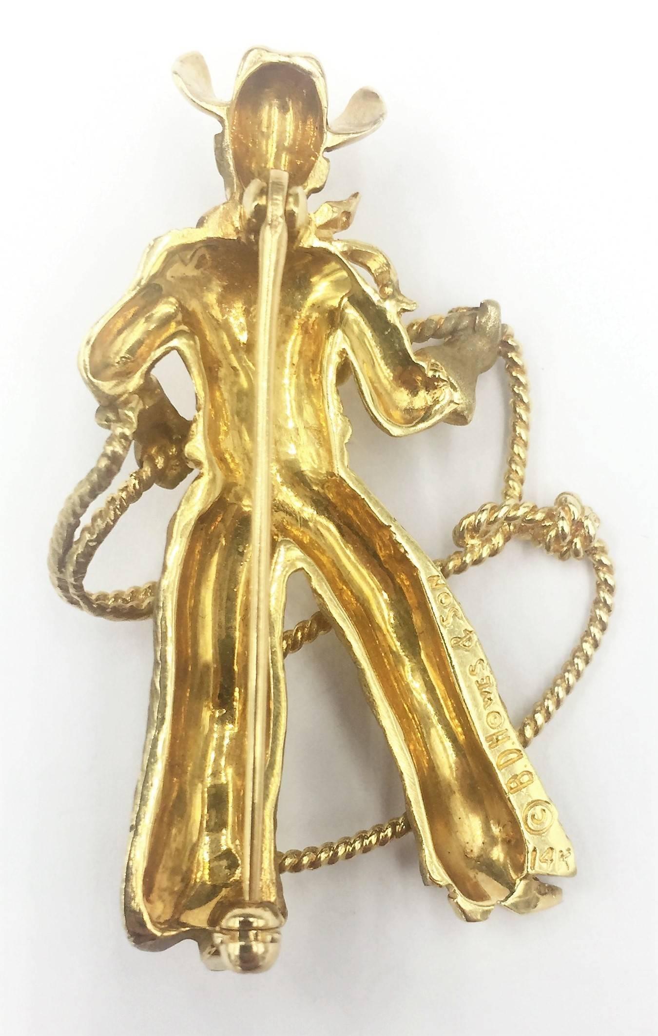 Contemporary Captivating B.D. Howes and Son Gold Cowboy Rodeo Man Pin Brooch