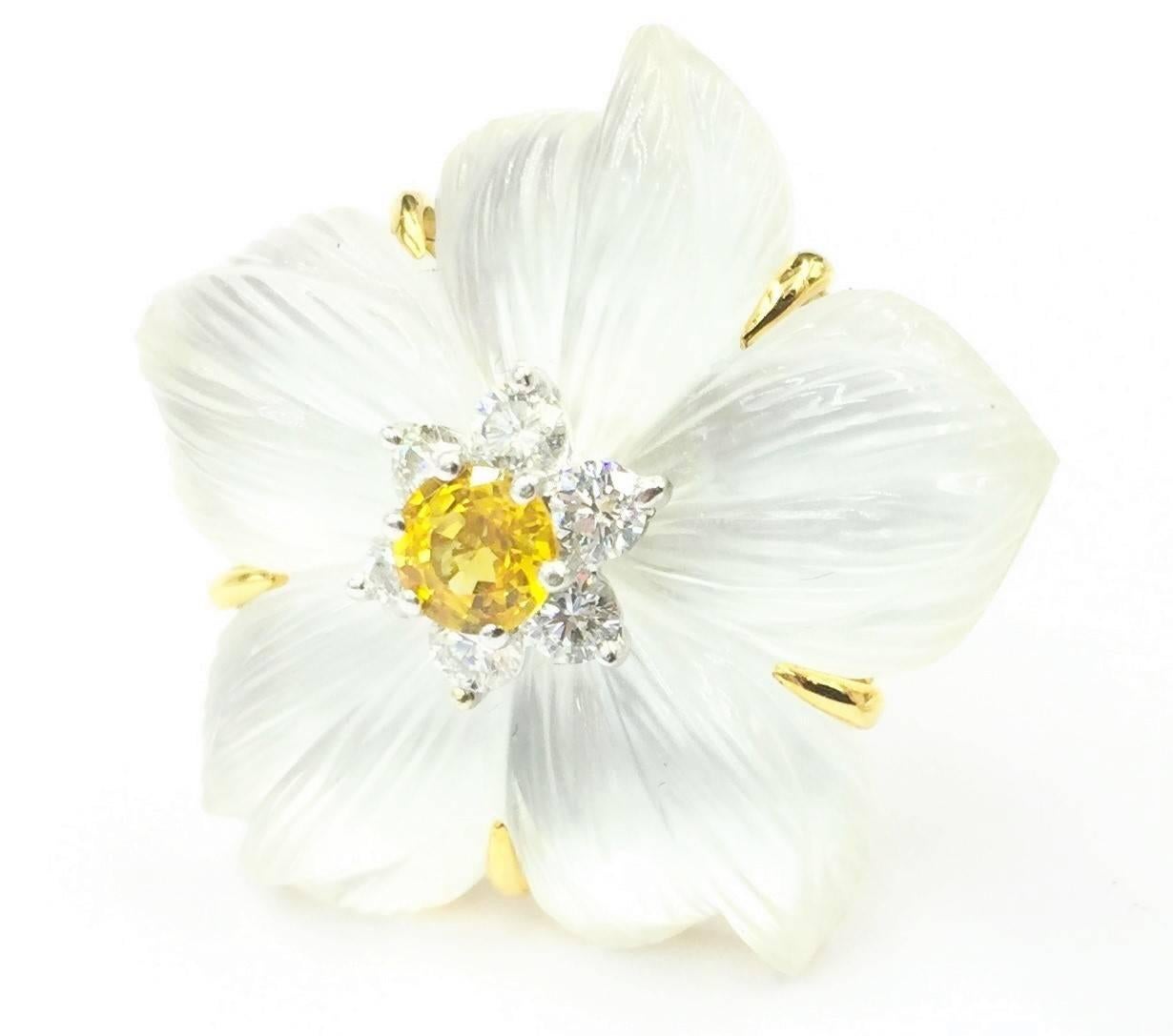 Contemporary Seaman Schepps ​Rock Crystal Yellow Sapphire Gold ​Clematis Flower Earrings For Sale