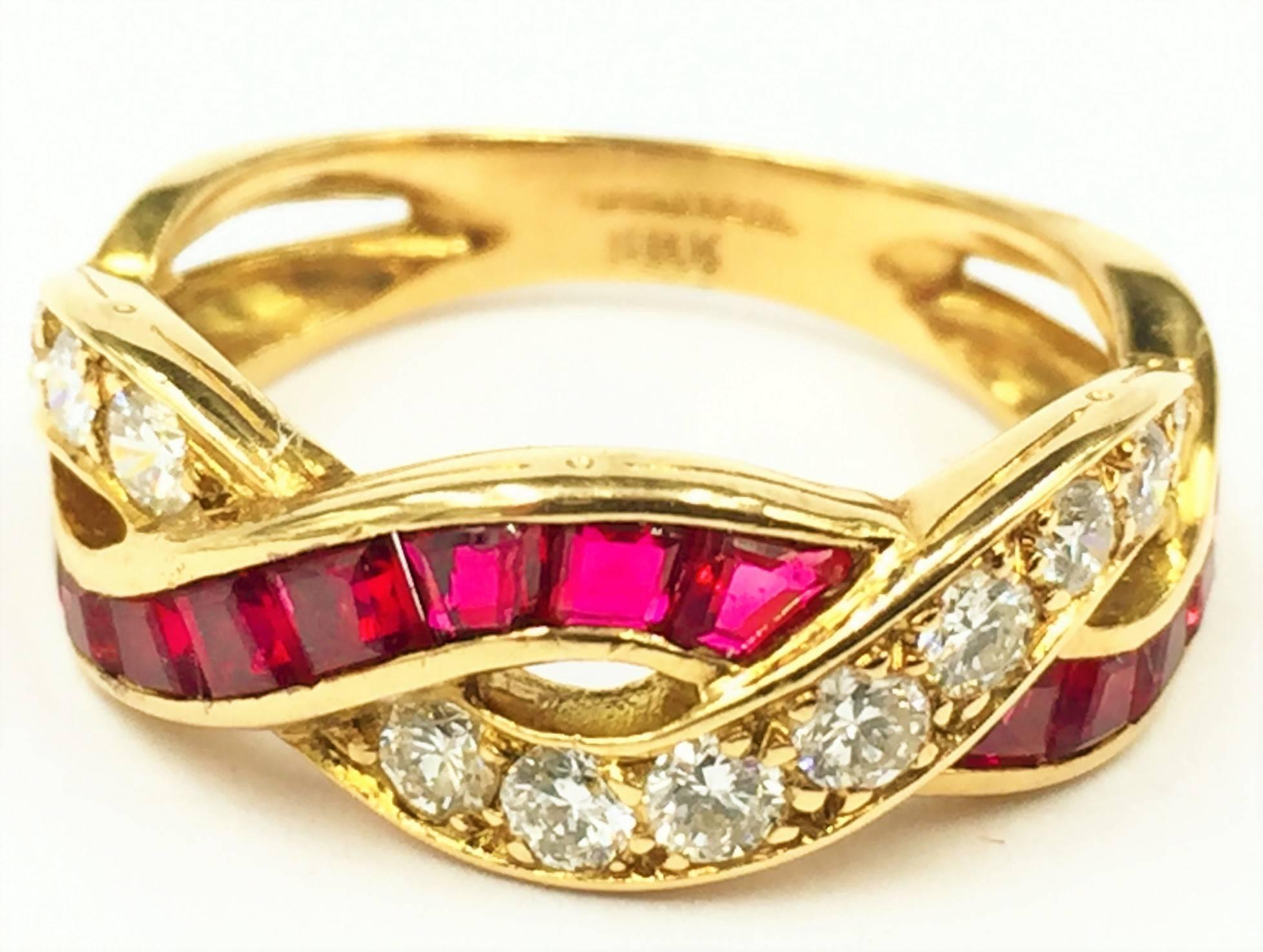Women's Tiffany & Co. Gorgeous Crossover Diamond 1.00 Carat of Ruby & Gold Ring For Sale