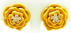 Sonia B. Designer Sonia Bitton .50 Carats Diamonds & 18kt Gold Flower Earrings