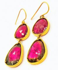 Signed Jill Edwards Watermelon Tourmaline & 14kt Gold Fashionista Dangle Earring