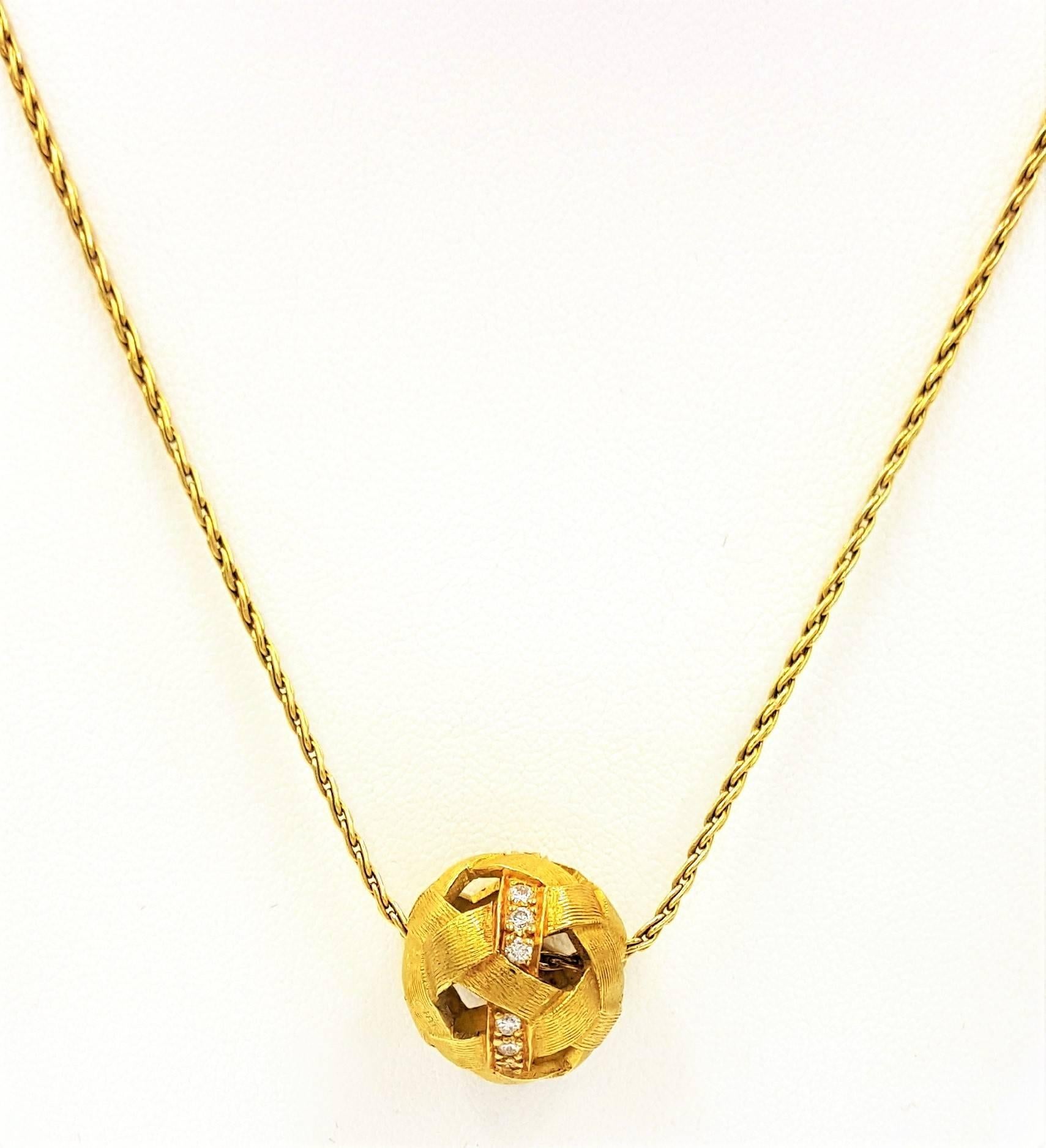 Contemporary Etienne Perret French Diamond Gold Soccer Ball Pendant and Chain in 18KT Gold For Sale