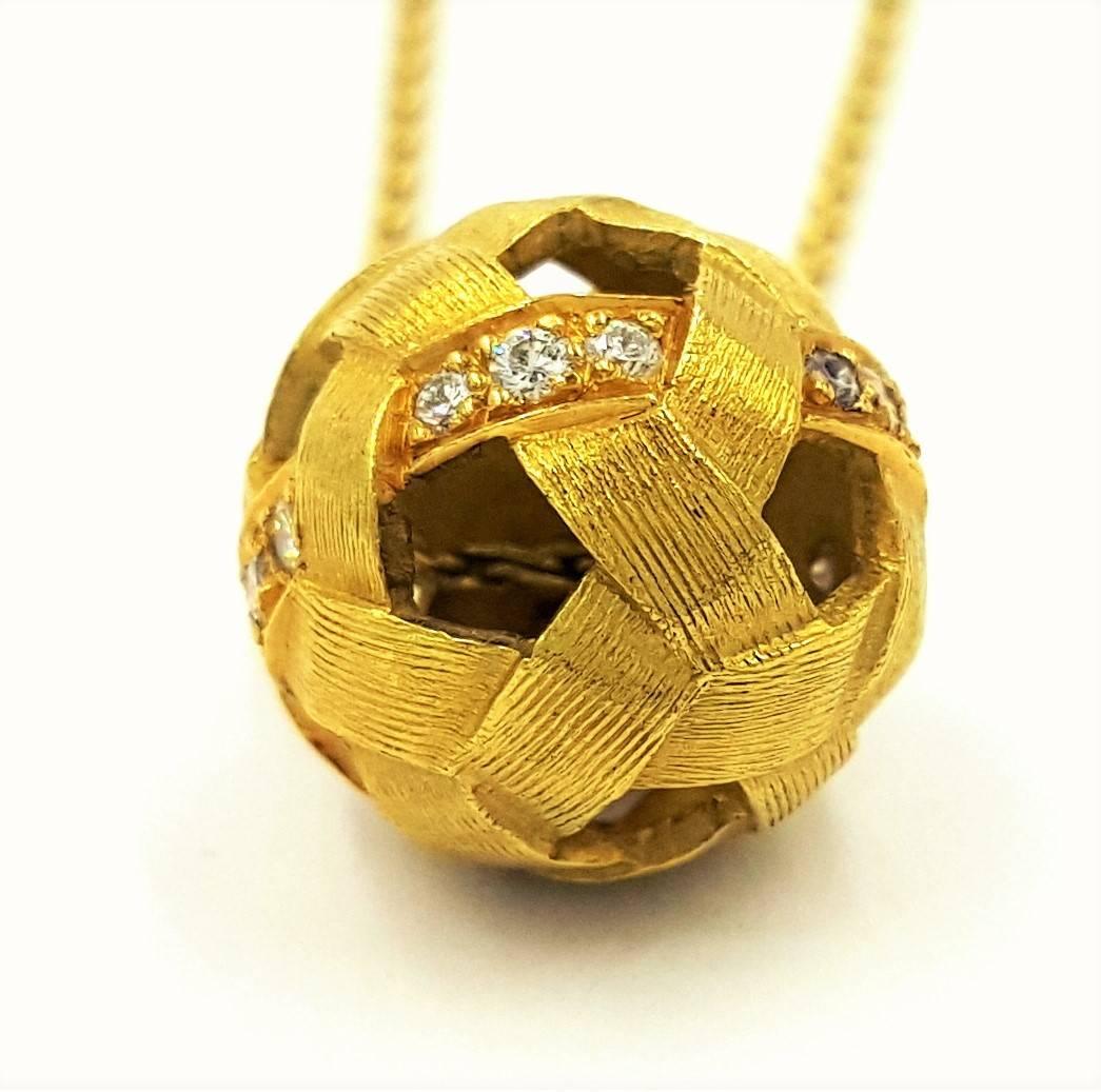 Etienne Perret French Diamond Gold Soccer Ball Pendant and Chain in 18KT Gold For Sale 1