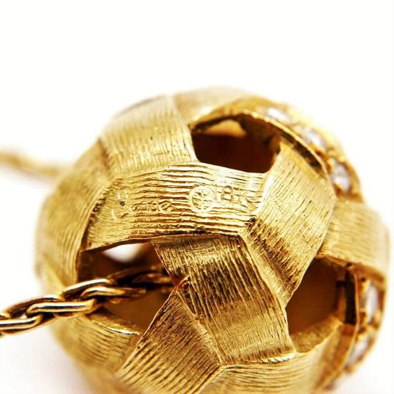 Etienne Perret French Diamond Gold Soccer Ball Pendant and Chain in 18KT Gold For Sale 4